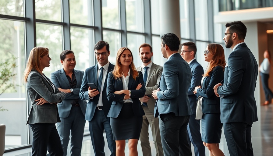 Professionals discussing investing in pre-IPO companies in an office lobby.