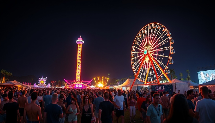 Vibrant night at Coachella with Ferris wheel for Buy Now Pay Later Coachella Tickets.