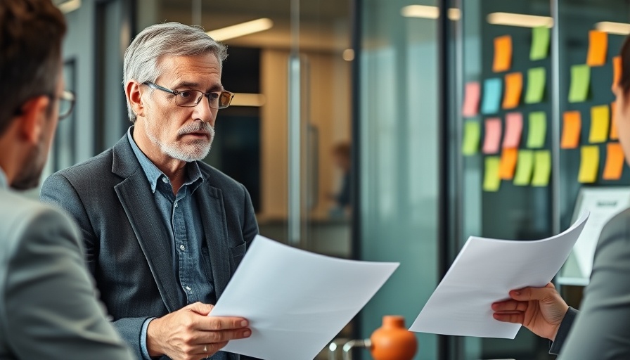 Middle-aged man giving advice in office meeting, startup guidance.