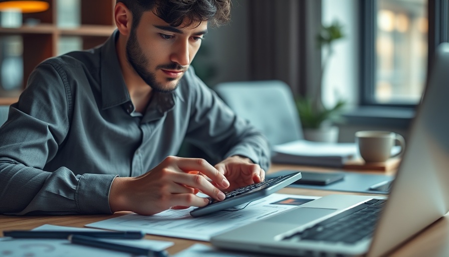Young entrepreneur using calculator for finances, financial mistakes new entrepreneurs make.