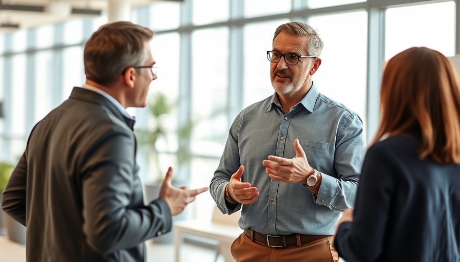 Confident executive leading a team meeting in a modern office.