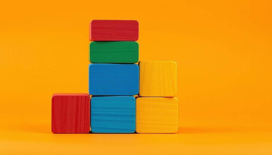 Colorful wooden blocks balanced on orange background symbolizing trust.
