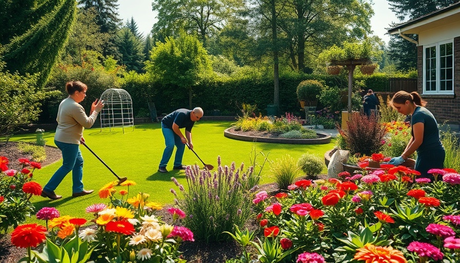 Customer loyalty strategies in lawn care: vibrant garden and attentive gardeners.