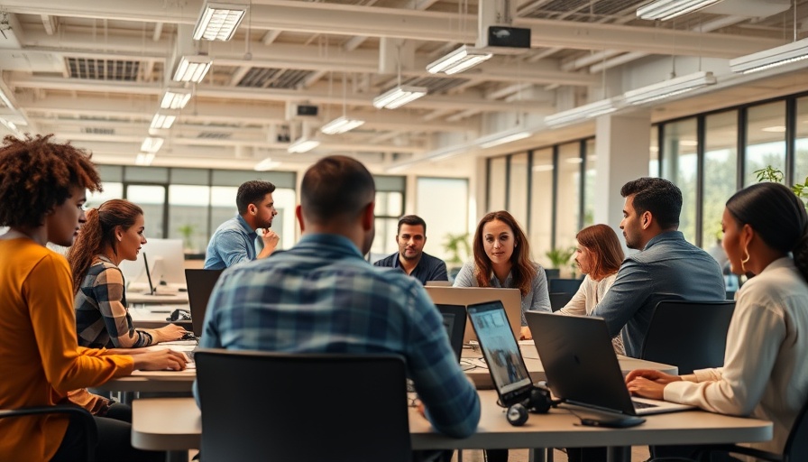Diverse team collaborates in modern office, scaling innovation in business.