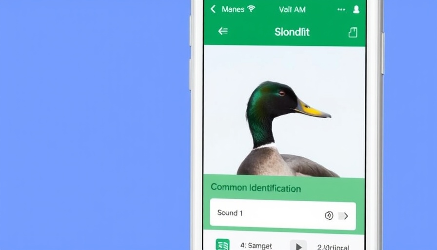 Bird call identification app with common merganser featured.