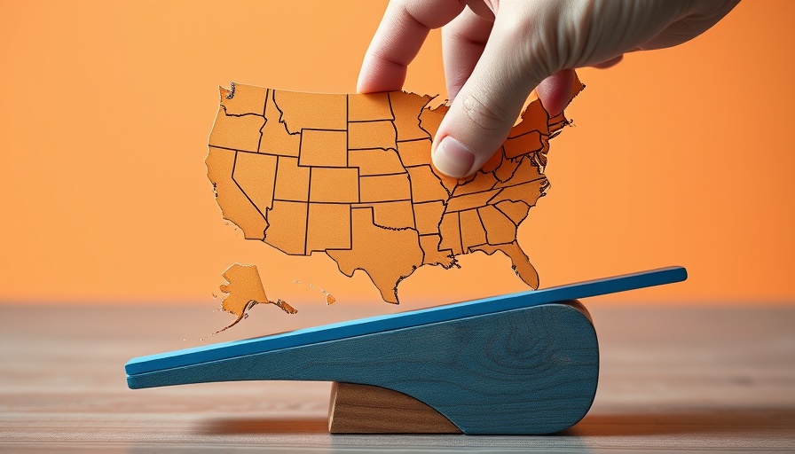 U.S. map balancing on beam, housing market trends concept.