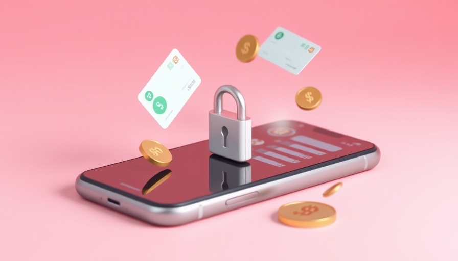 3D intelligent wallet with smartphone, credit cards, and graphs.