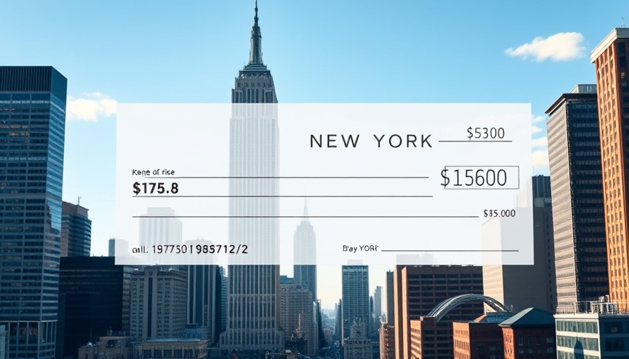New York inflation refund checks over city skyline.