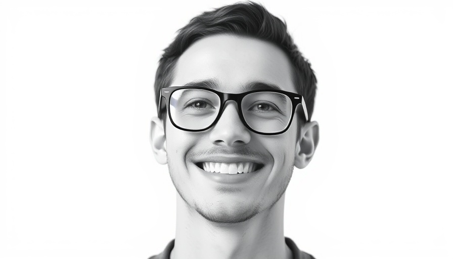 Young man with glasses smiling, professional headshot.