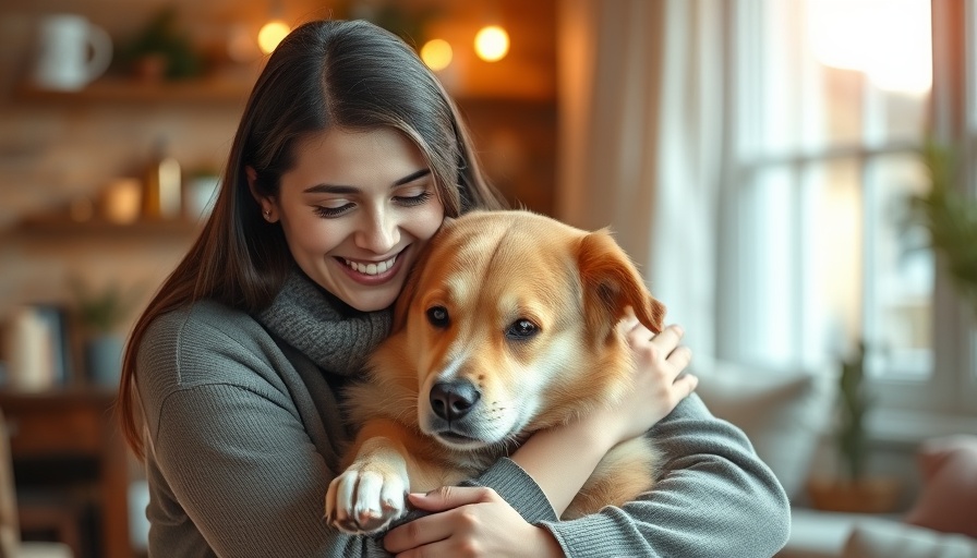 Young woman hugging dog, smiling; pet-inspired mental health strategies.