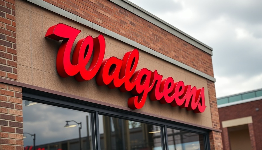 Walgreens store signage on brick facade, urban setting.