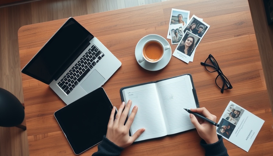 Workspace with notebook, laptop, tablet, and coffee for studying online courses