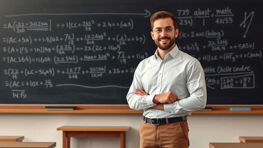 Teacher in a multilingual classroom illustrating math formulas for collaborative learning.