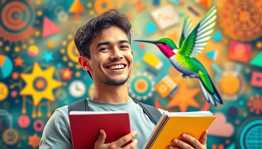 Creative AI in education scene with student and abstract elements.