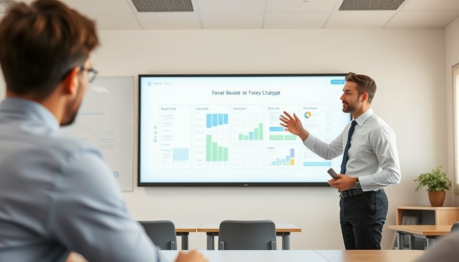 AI in Education: Teacher using smartboard in modern classroom.