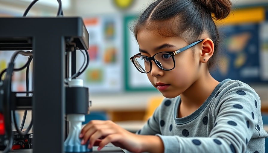 Young student using 3D printer in a classroom setting.