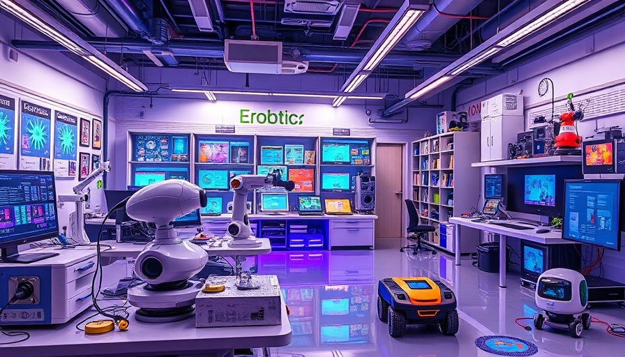 Modern robotics lab for schools with vibrant setup and advanced technology.