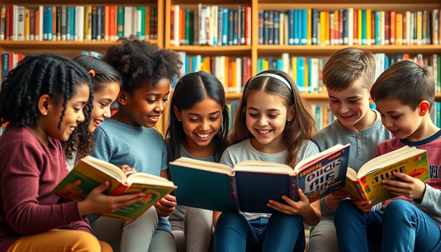 Students learning reading fluency with a teacher in a library.