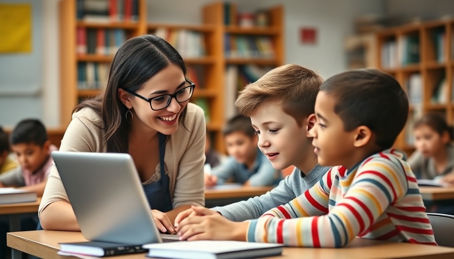 Teacher assisting student with laptop, illustrating AI readiness in education.
