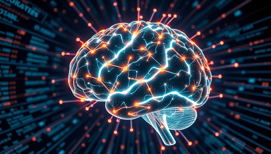 Futuristic digital brain in holographic display for AI education.