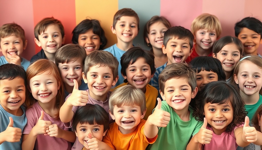 Smiling children showing thumbs up, expressing joy and energy.