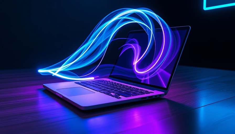Futuristic laptop displaying swirling wave, representing Turnitin AI-Powered Tools.