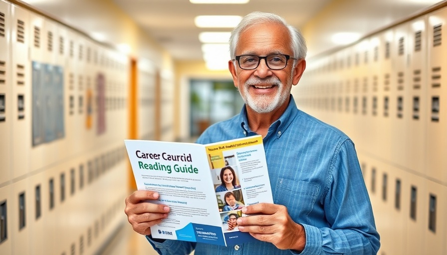 Educational flyer with career readiness guide for educators, featuring a smiling man.