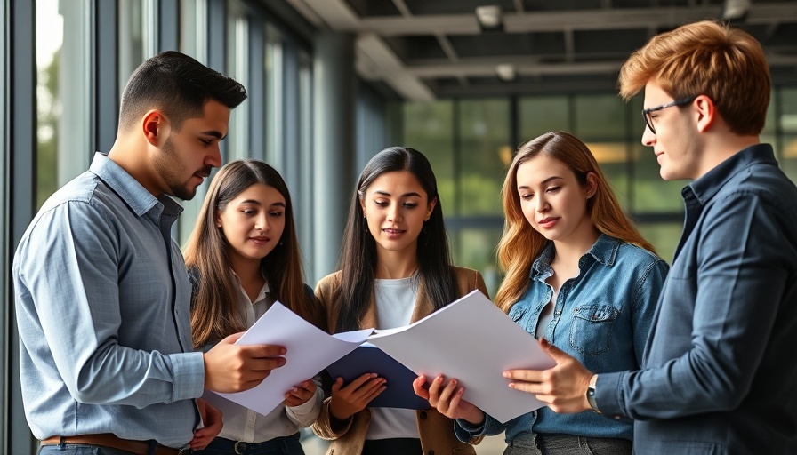 Young professionals consulting students for curriculum development in office.