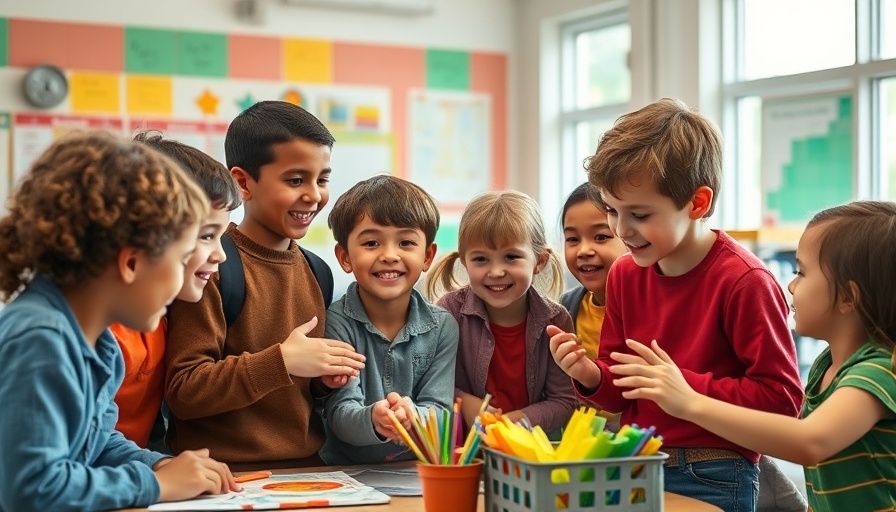 Young students interacting in an indoor learning activity.