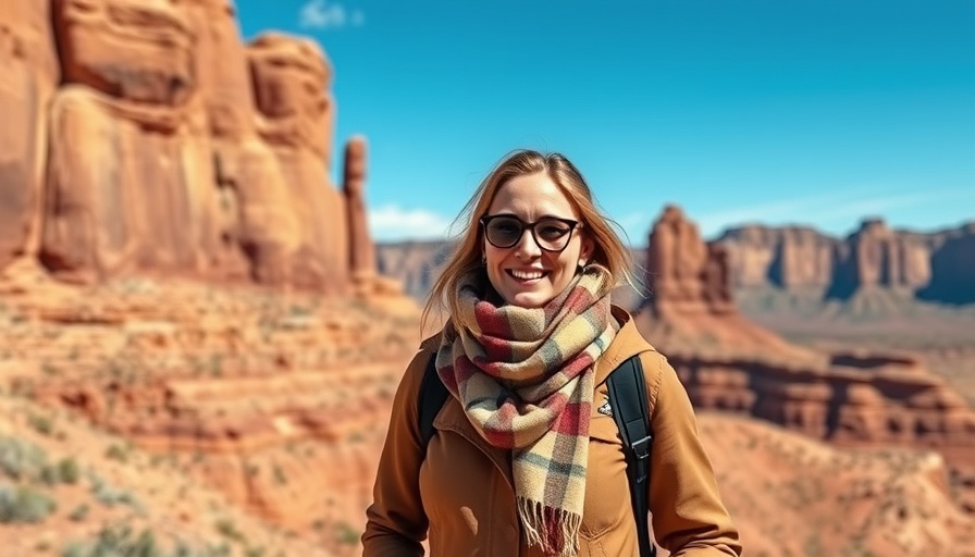 Woman enjoys wildlife watching in Utah National Parks desert scenery.