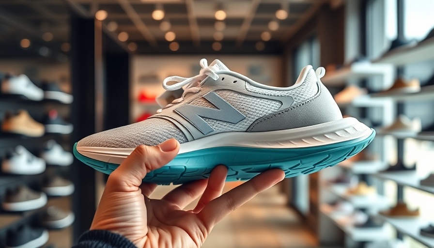 Vegan New Balance shoe with teal sole and white mesh in store.