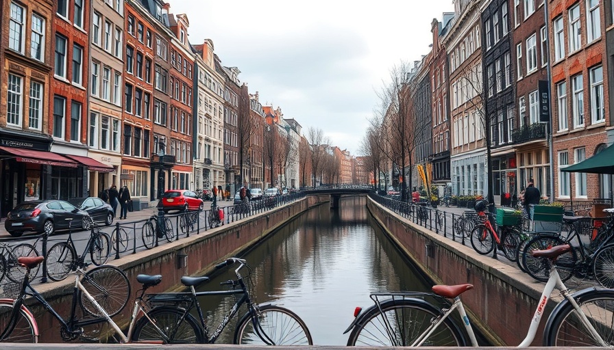 Charming canal scene with bikes in one of the most vegan friendly cities in 2025.