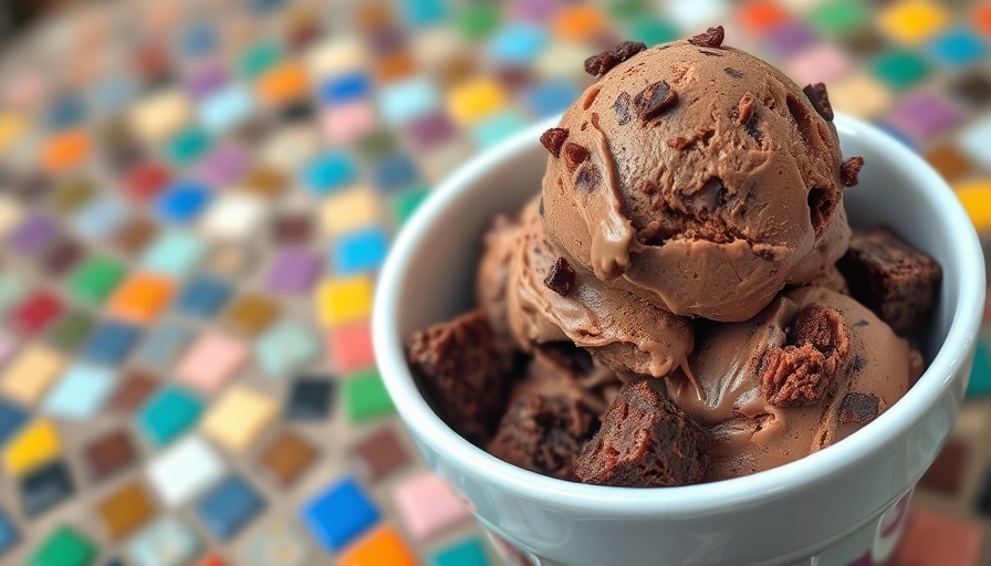 Vegan chocolate desserts in a bowl with brownie chunks.