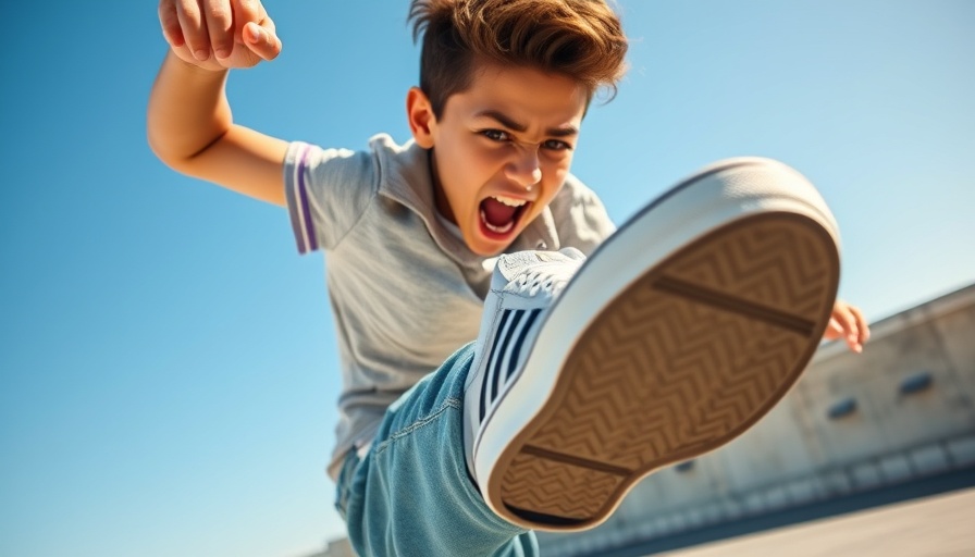 Vegan Skechers sneakers in action on rooftop.