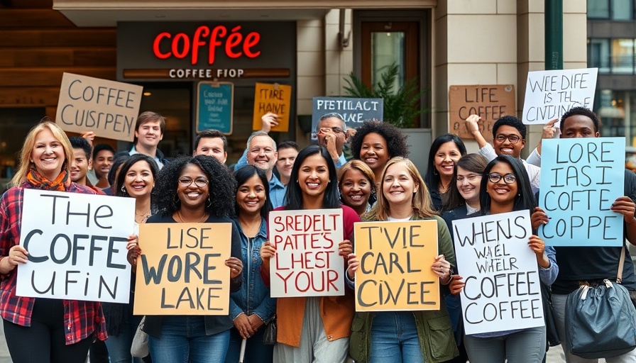 Blue Bottle Coffee workers unionizing protest outside shop.