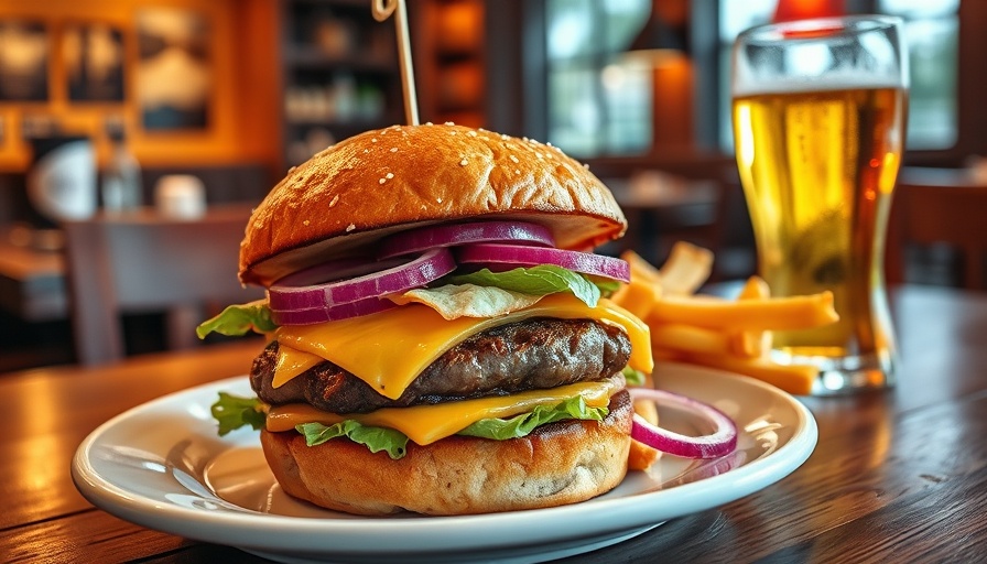 Best Burgers in Oakland: Juicy cheeseburger and beer on a table.