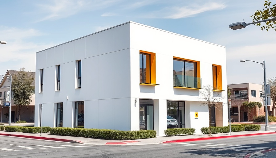 Modern building with yellow accents on Mabel St reflecting Berkeley middle housing ordinance.
