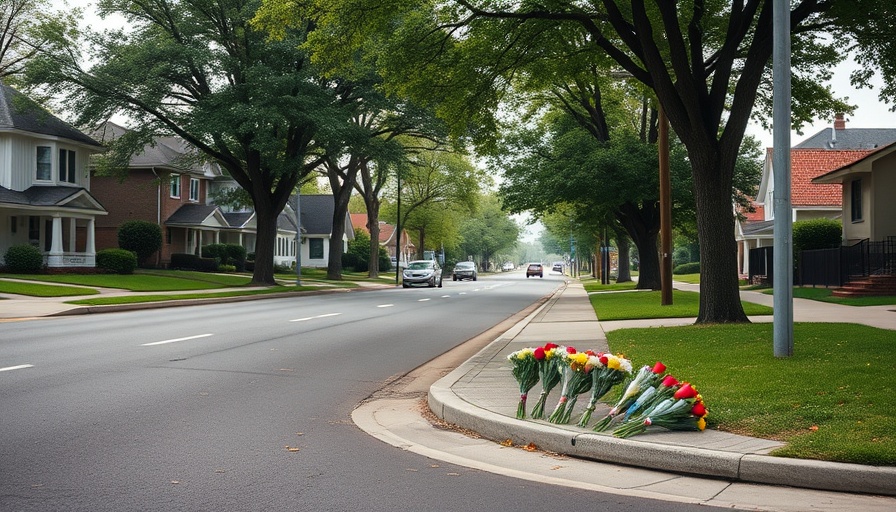 Quiet suburban street corner with memorial flowers honoring a pedestrian fatality in Berkeley.