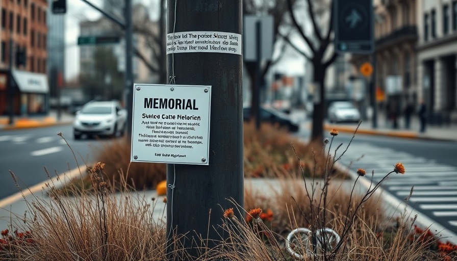 Somber scene with a telephone pole memorial on Claremont Avenue for pedestrian safety.
