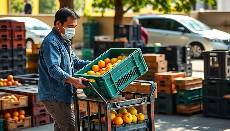 People loading fruits into crate at Berkeley Food Pantry event.