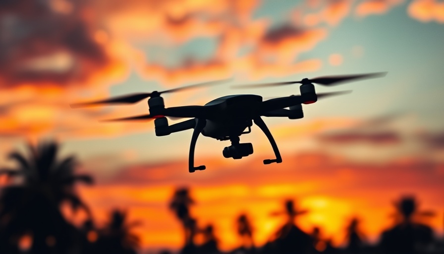 Drone silhouetted against sunset, related to ban on Chinese drones.