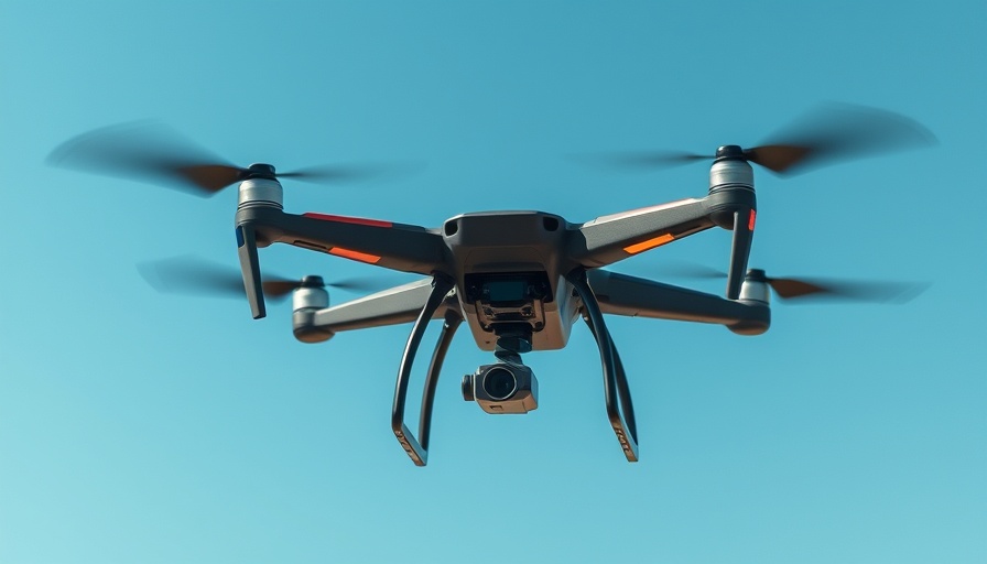 Advanced black drone in clear blue sky during operations