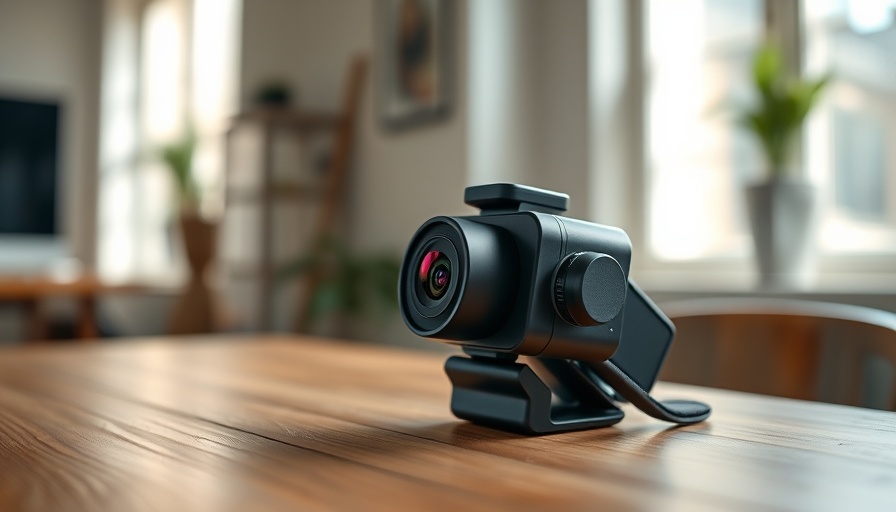Sleek DJI Osmo 360 Camera resting on a wooden table indoors.