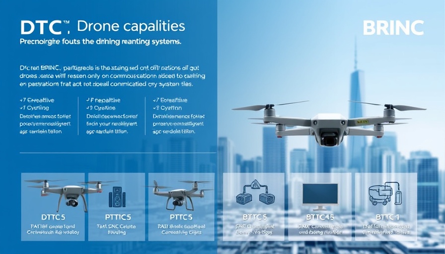 DTC and BRINC drone capabilities display with skyline.