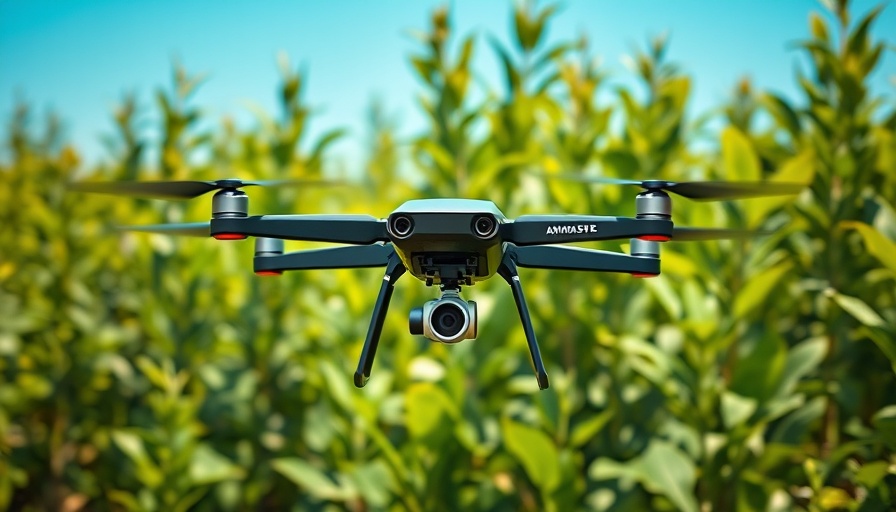 American Autonomy Inc. drone in action spraying crops in a field.