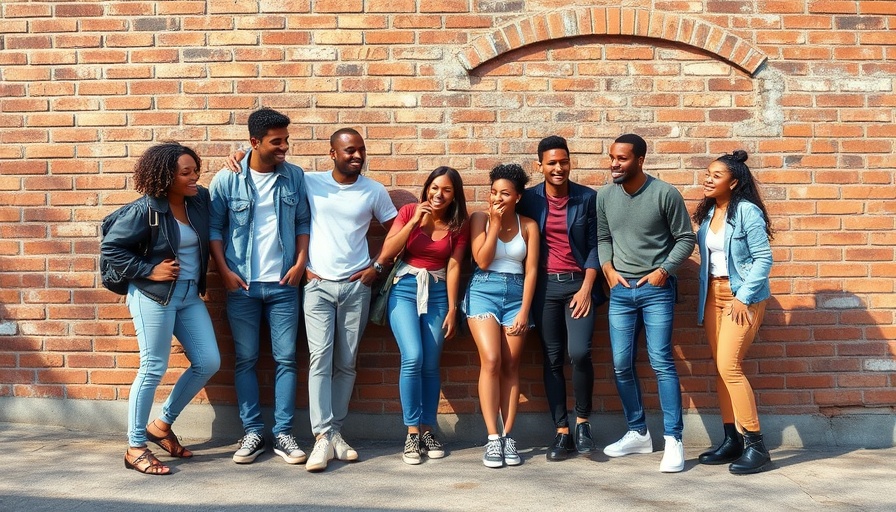 Friends pose against a brick wall at East Bay music events August 2023.