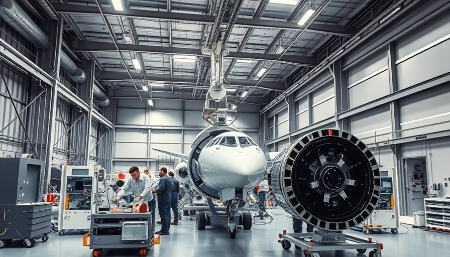 Technicians working on HAPS technology in a spacious workshop.