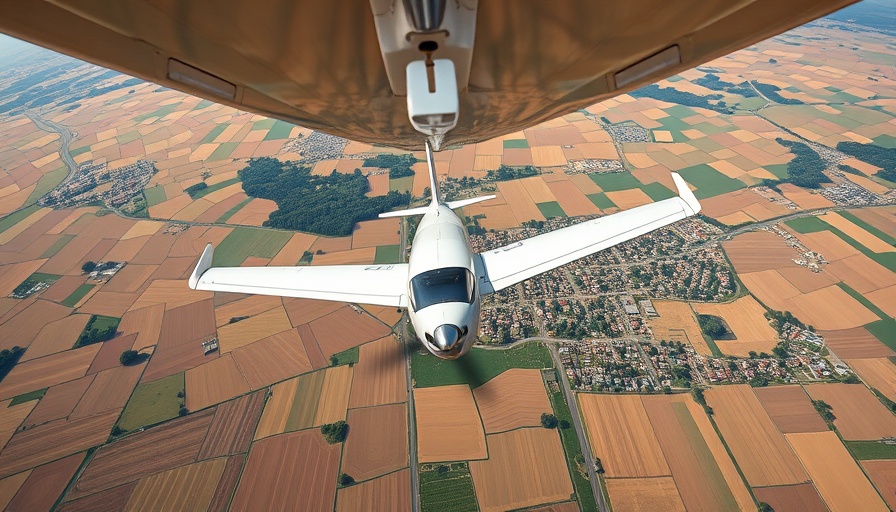 Small aircraft emphasizing UAS integration in national airspace over fields.