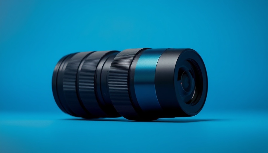 Laowa 12mm 2.8 Zero-D Lite camera lens on blue background.