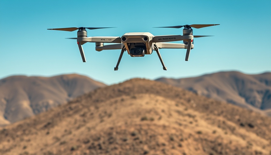 AeroVironment P550 drone flying over hills.